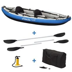 SPEEDO SHOP 25 KANGUI Canoë Kayak Gonflable Bleu 1 à 2 Places + Pagaie + Sac Transport + Pompe Double Action+ Kit De Réparation