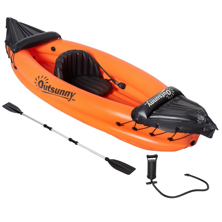 OUTSUNNY Canoé Kayak Gonflable 1 Personne - Gonfleur Et Rame En Aluminium Inclus - PVC Orange Noir 3 OUTSUNNY Canoé Kayak Gonflable 1 Personne - Gonfleur Et Rame En Aluminium Inclus - PVC Orange Noir