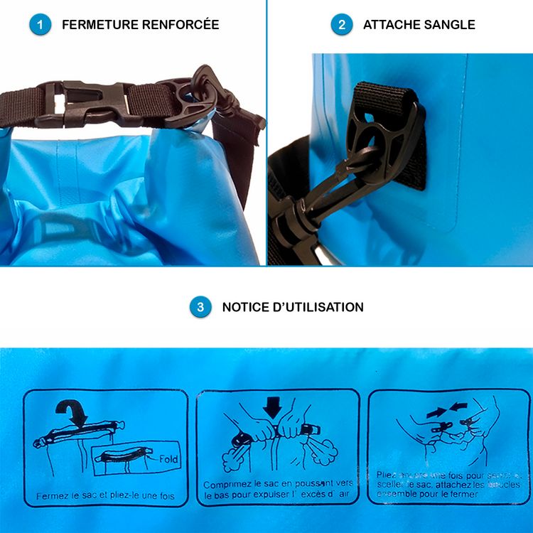 KANGUI Sac étanche 10L - Bleu + Sangle - Activités De Plein Air Et Sports Aquatiques 5 KANGUI Sac étanche 10L - Bleu + Sangle - Activités De Plein Air Et Sports Aquatiques – Image 3