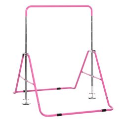 HOMCOM Barre Fixe De Gymnastique Enfant - Barre De Gymnastique Pliable Hauteur Réglable 4 Niv. 88 à 128 Cm - Acier Rose