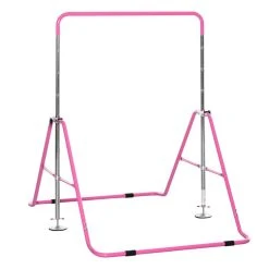 HOMCOM Barre Fixe De Gymnastique Enfant - Barre De Gymnastique Pliable Hauteur Réglable 4 Niv. 88 à 128 Cm - Acier Rose
