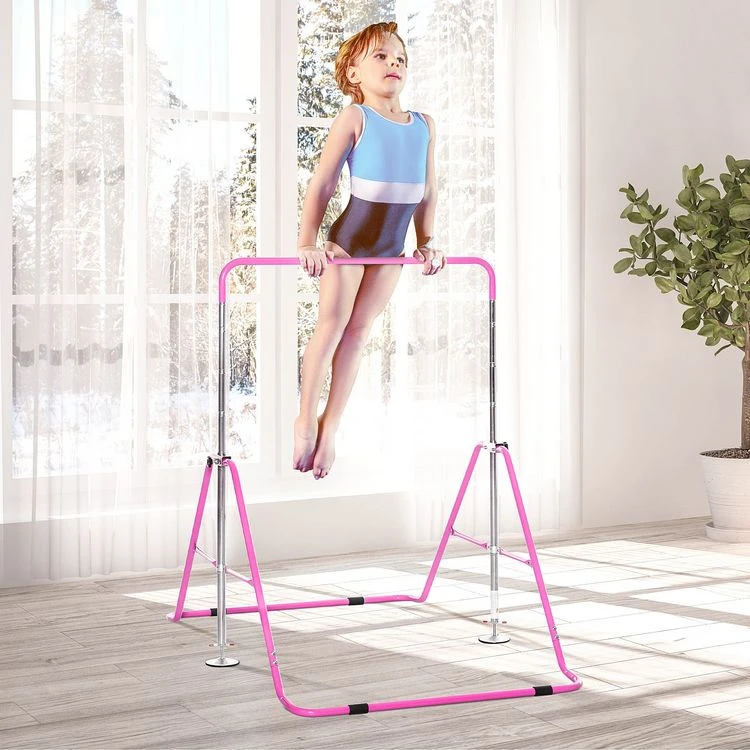 HOMCOM Barre Fixe De Gymnastique Enfant - Barre De Gymnastique Pliable Hauteur Réglable 4 Niv. 88 à 128 Cm - Acier Rose 4 HOMCOM Barre Fixe De Gymnastique Enfant - Barre De Gymnastique Pliable Hauteur Réglable 4 Niv. 88 à 128 Cm - Acier Rose – Image 2
