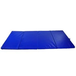 HOMCOM Tapis De Sol Gymnastique Fitness Pliable Portable Rembourrage Mousse 5 Cm Grand Confort RevĂȘtement SynthĂ©tique Dim. 2,93L M X 1,15l M Bleu