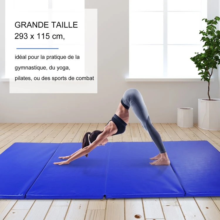 HOMCOM Tapis De Sol Gymnastique Fitness Pliable Portable Rembourrage Mousse 5 Cm Grand Confort Revêtement Synthétique Dim. 2,93L M X 1,15l M Bleu 5 HOMCOM Tapis De Sol Gymnastique Fitness Pliable Portable Rembourrage Mousse 5 Cm Grand Confort Revêtement Synthétique Dim. 2,93L M X 1,15l M Bleu – Image 3