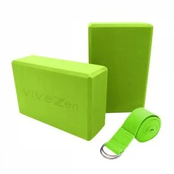 VIVEZEN Lot De 2 Briques De Yoga 23 X 15 X 7,5 Cm Et Sangle De Yoga 183 X 3,8 Cm - EVA